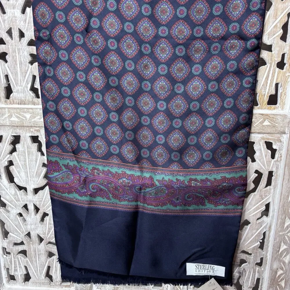 Vintage London Fog Paisley Wool Silk Opera Scarf Blue 11